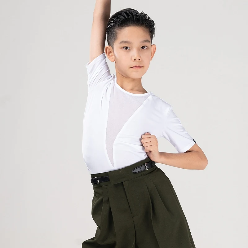 

Детские костюмы для латинских танцев, детские топы с короткими рукавами и V-образным вырезом, одежда для тренировок по бальным танцам, рубашка для танцев для мальчиков XH1832