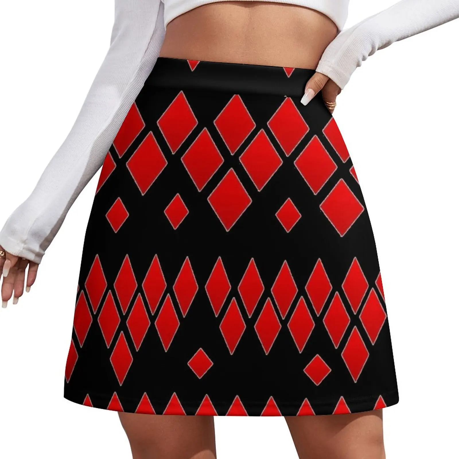 RED DIAMONDS GEOMETRIC ABSTRACT BLACK ART PATTERNS Mini Skirt skirt skirt women Short women′s skirts Mini