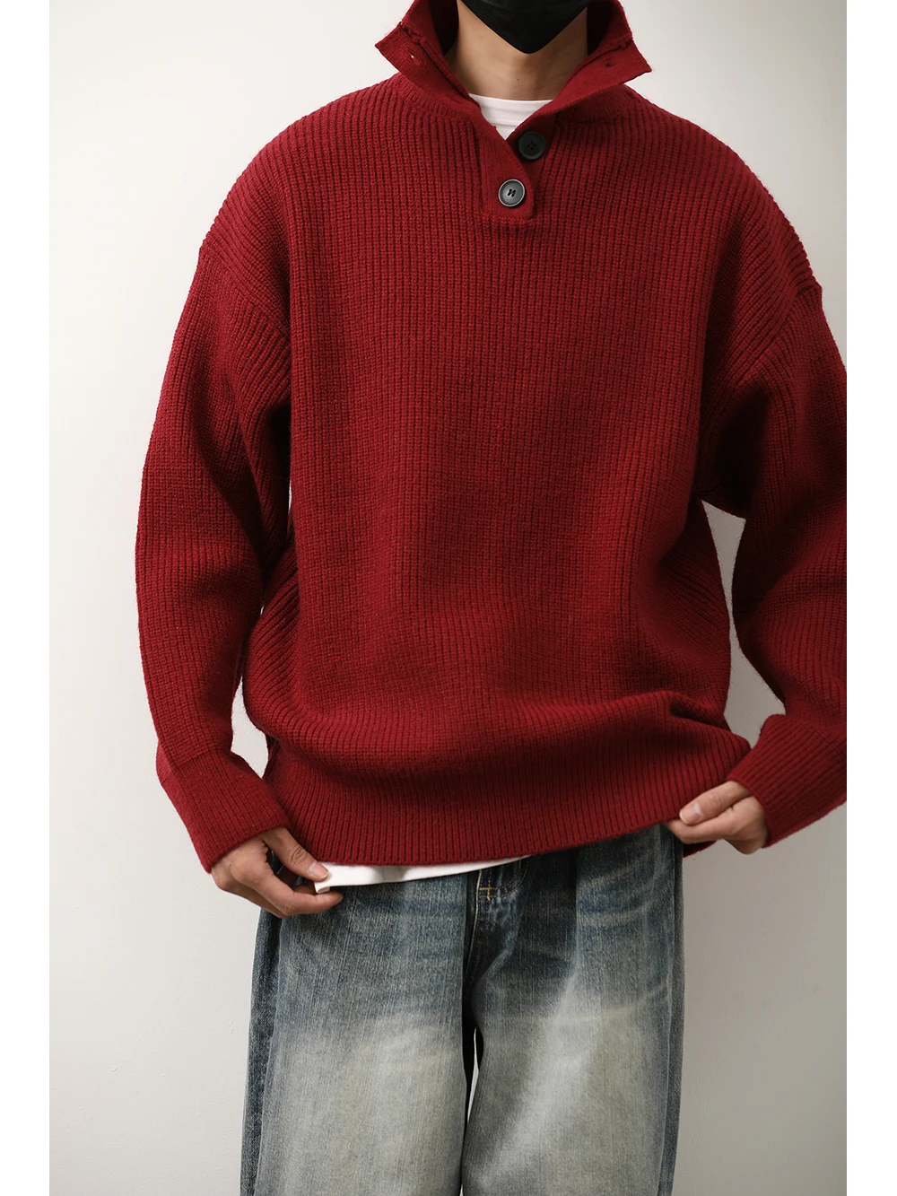 

LH Store Japanese Sle Casual Red Ne Knitted Sweater Men's Loose High Ne Base irt Trendy Spring Autumn Wear