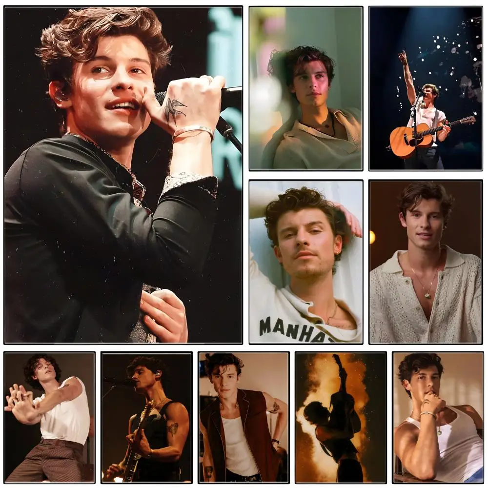 Pop Singer S-Shawn Mendes Poster  Self-adhesive Art Waterproof Paper Sticker Coffee House Bar Room Wall Decor