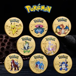 Monedas de Pokémon doradas, Mewtwo monedas de Metal, monedas conmemorativas de Anime Charizard Pikachu, tarjetas de Pokemon doradas, monedas redondas de Metal, Juguetes