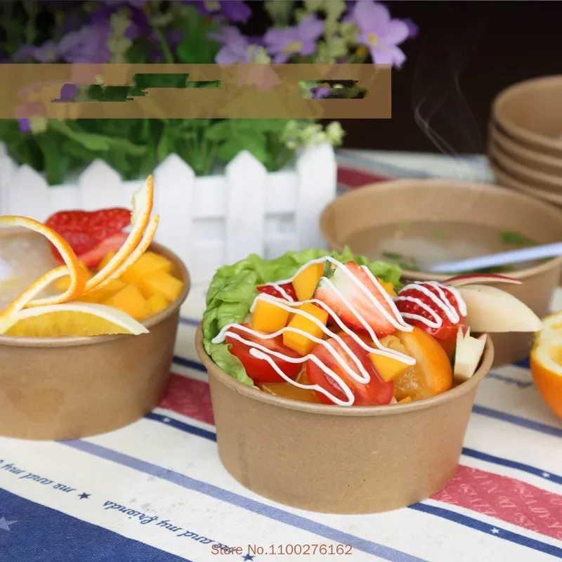

100pcs/pack 9/16oz Round Disposable Paper Bowl Fruit Bowl Takeaway Food Package Kraft Paper Bowl