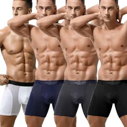 Men's Long Boxer Underwear Man Sexy U Convex Mesh Breathable Panties Extended Wear-Resistant Legs Men Boxershorts Plus