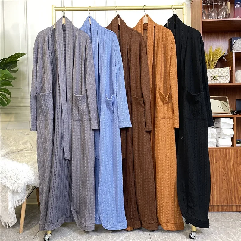 Ramadan Eid Sweater Coat Women Casual Abaya Kaftan Muslim Islamic Robe Arabic Kimono Femme Gown Winter Knitted Cardigan Clothes