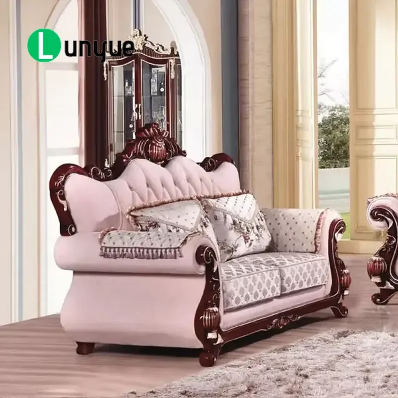 Classic Fabric Wooden European Home High Quality Large Soft Armrest Luxury Living Room Furniture Set Sofa