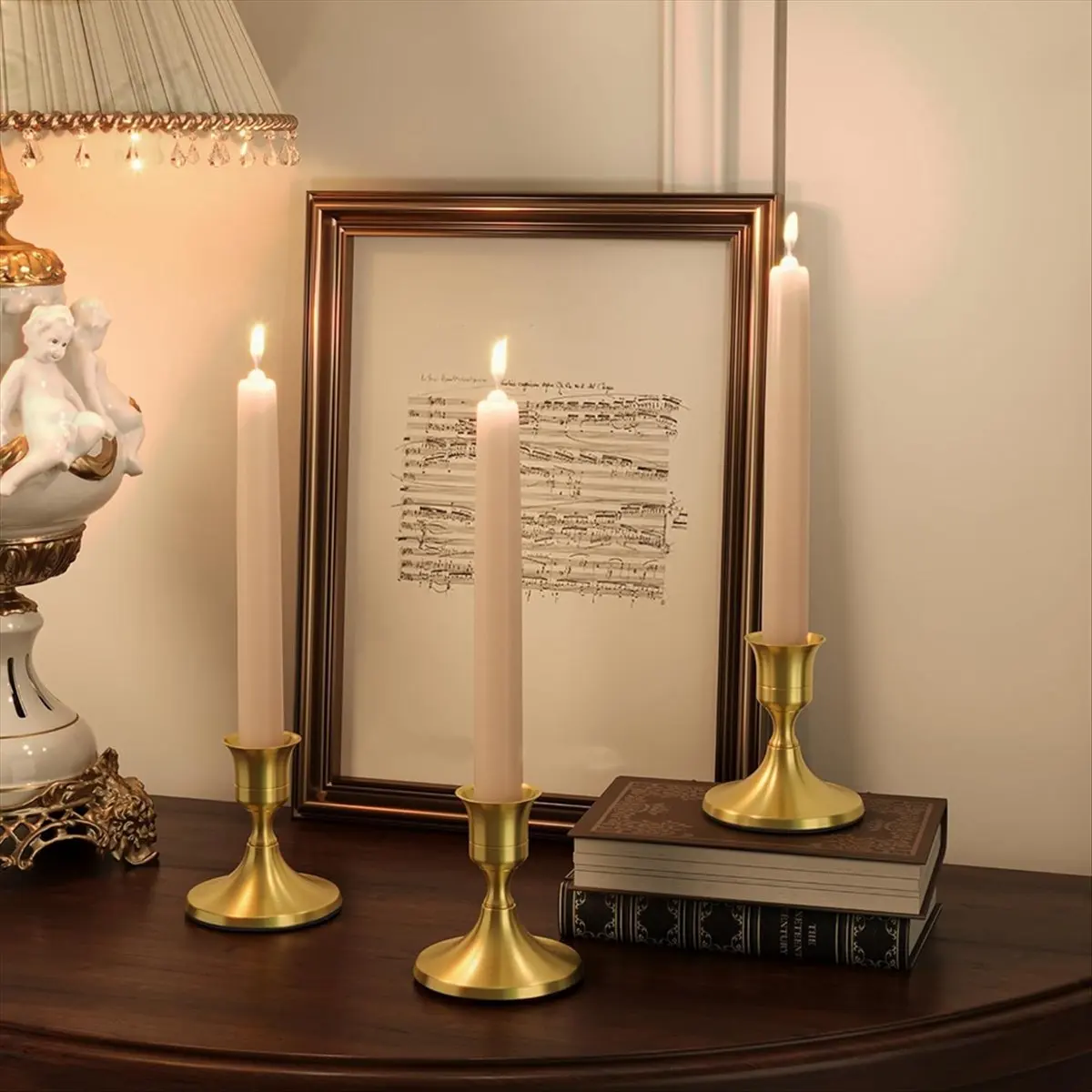 &A11I 6PCS Brass Gold Taper Candle Holders, Vintage Metal Candlestick Holders for Dinner Room Table Centerpiece or Mantel