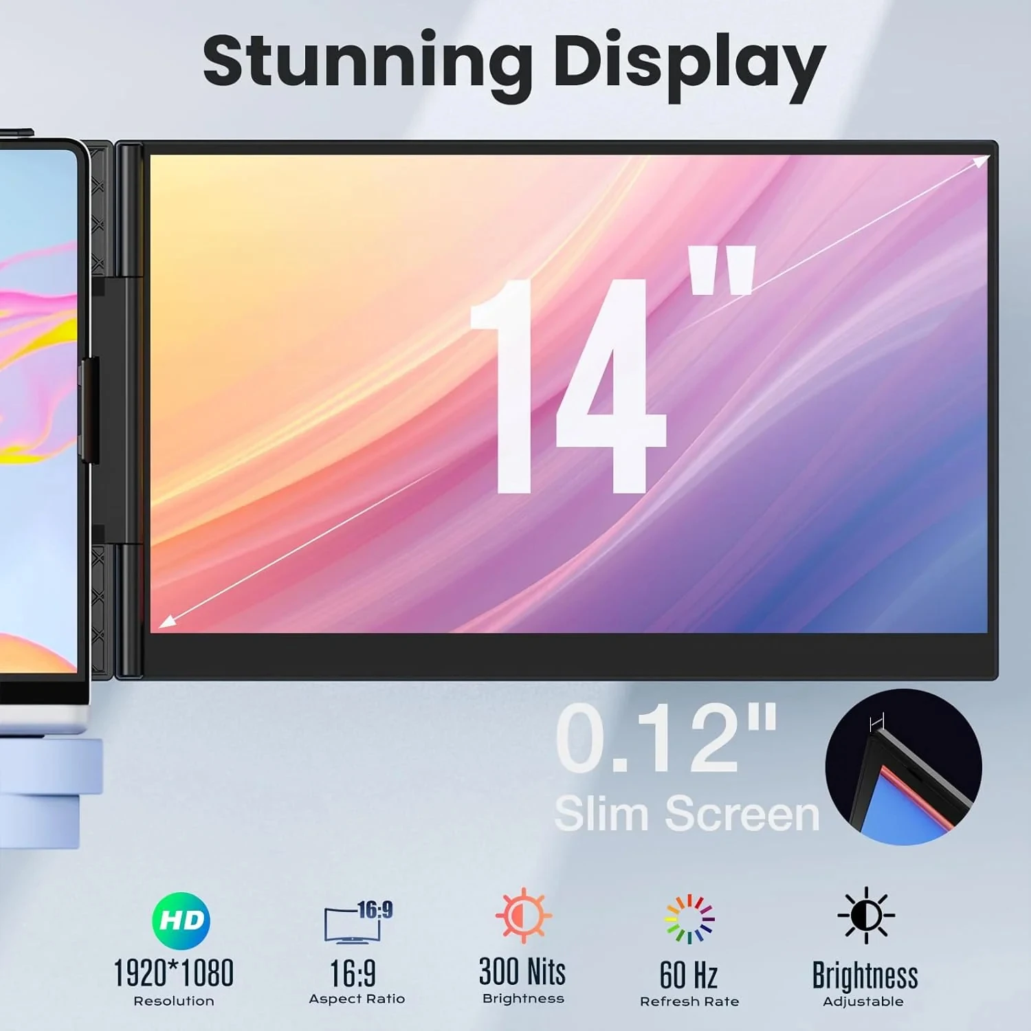 موسع شاشة الكمبيوتر المحمول المباشر OEM ODM رفيع للغاية 14 بوصة FHD 1080P شاشة محمولة مزدوجة لتوصيل وتشغيل الكمبيوتر المحمول