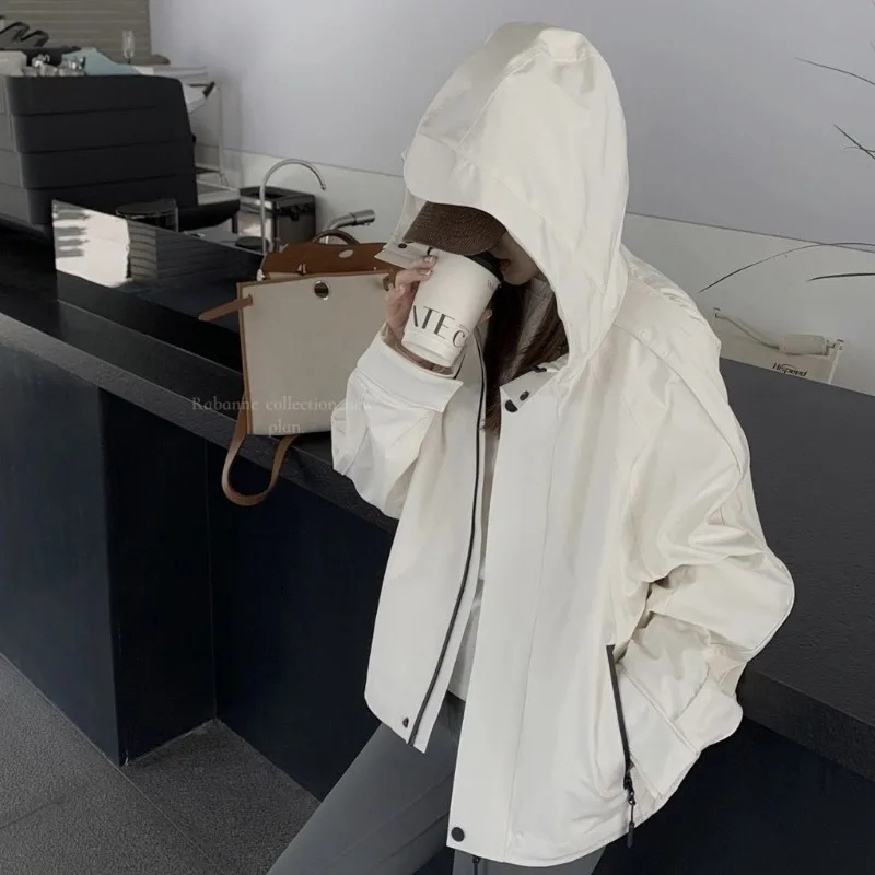 Spring Autumn Jackets Women Loose Solid Hooded Cold-proof All-match Outerwear Female Chic Baggy Daily Mountain Popular Leisure