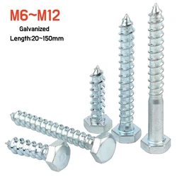 1~10pcs M6 M8 M10 M12 Hexagon Head Self-tapping Wood Screws Lag Bolts Carbon Steel Galvanized Length 20~150mm