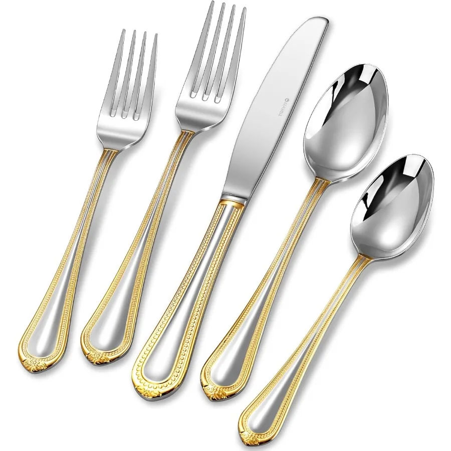 

Pearl Edge Premium 65Piece Refined Bead Silverware Set 18 10 Stainless Steel Service for 12 Fine Flatware Set with Serving Uten
