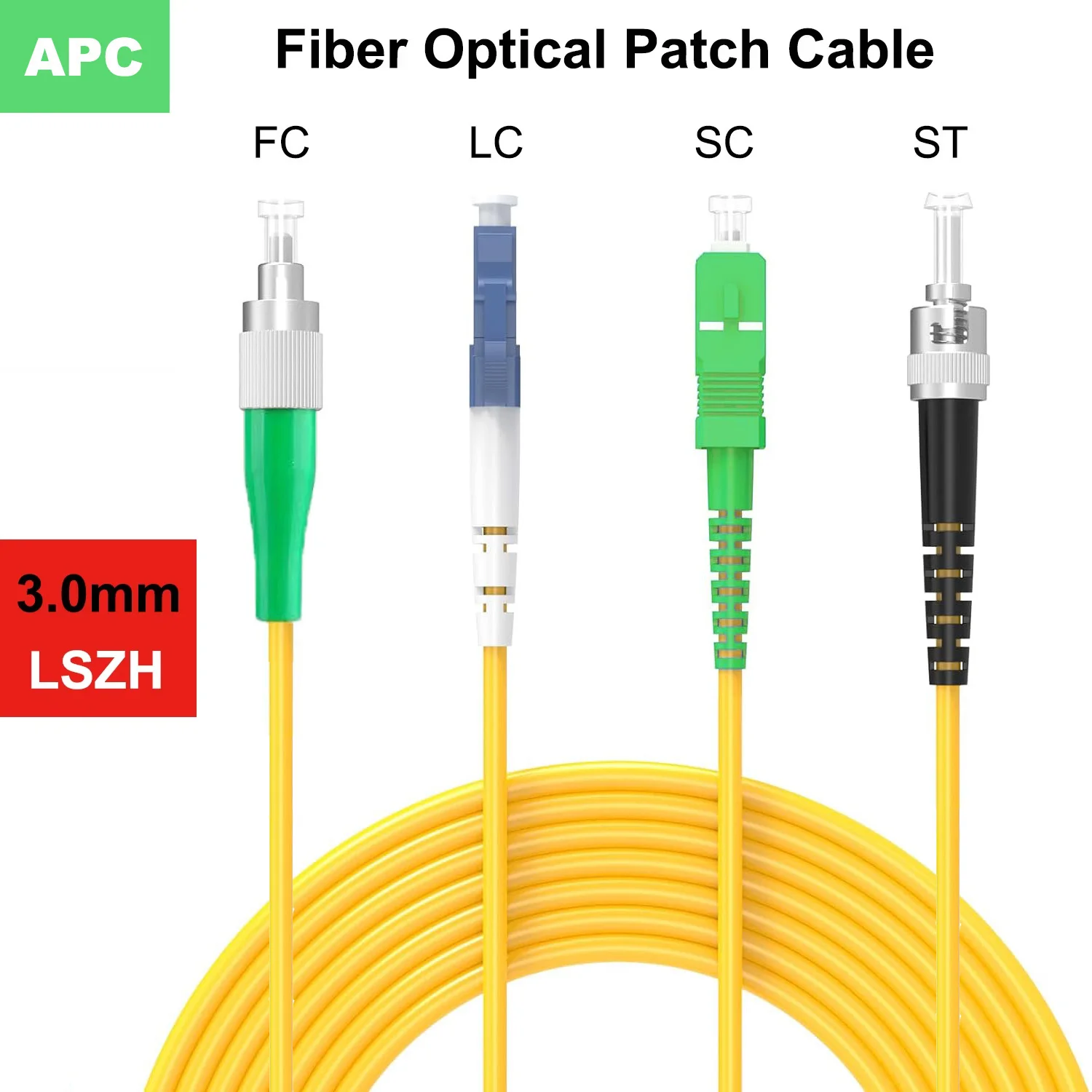 LC/SC/FC/ST APC/UPC Fiber Optical Patch Cable Single mode Simplex 3.0mm 9/125um LSZH OS2 Fiber Optic Cord 1m/3m/5m/10/15m/30m