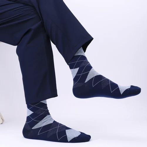 Imagen 2 del producto 5 pares de calcetines de vestir para hombre de talla grande, calcetines de algodón peinado de alta calidad, calcetines casuales transpirables Argyle frescos negros para hombres