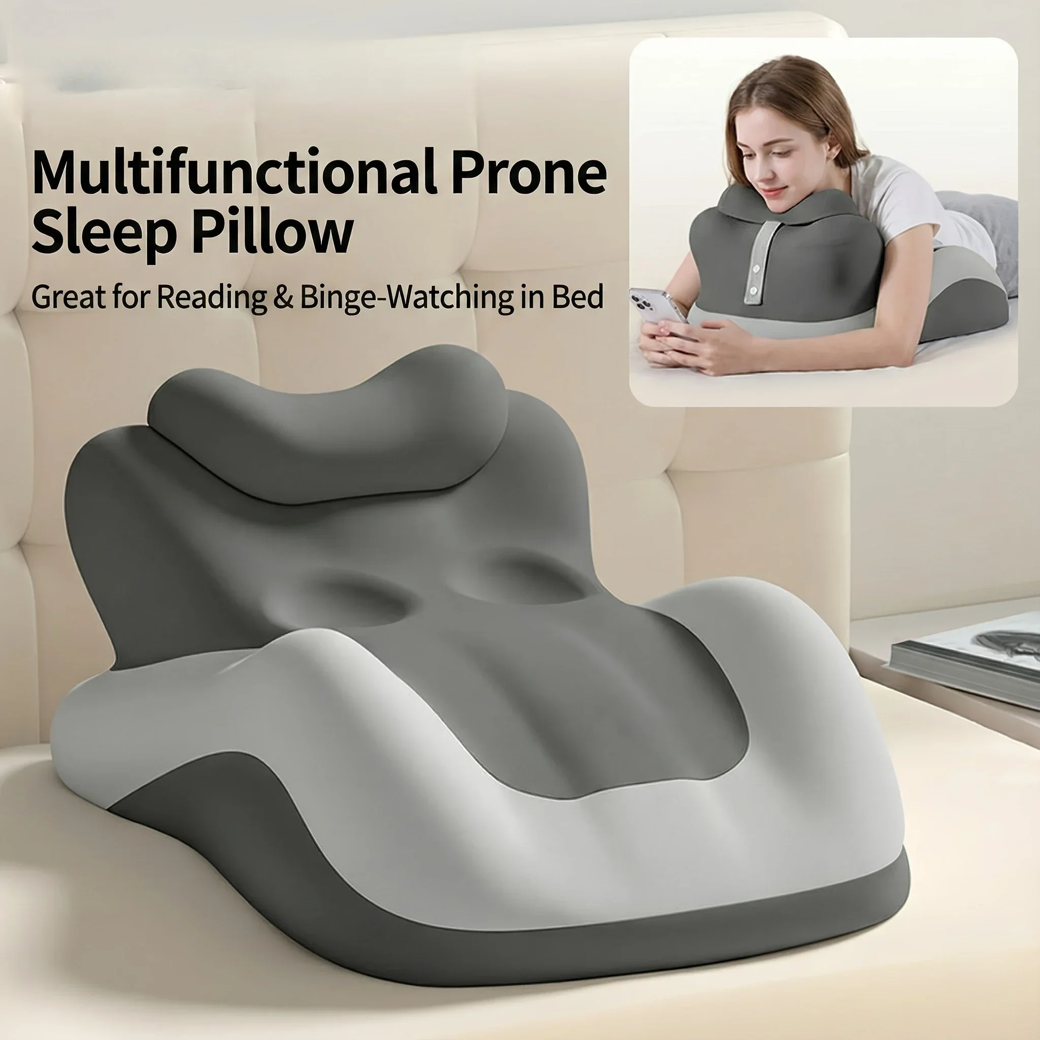 Adjustable Wedge Pillow, Ergonomic Prone Cushion Designed for Comfortable Phone Use And Gaming in Bed. Contoured Support