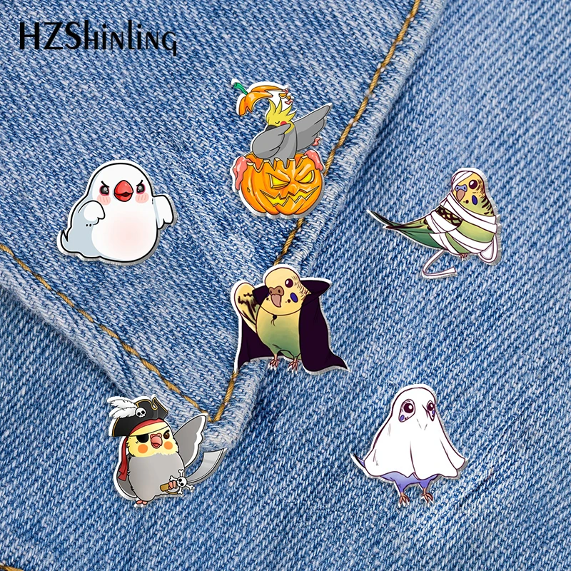 2022 New Halloween Birds Acrylic Lapel Pin Cockatiel Epoxy Butterfly Clasp Pin Handmade Butterfly Brooch