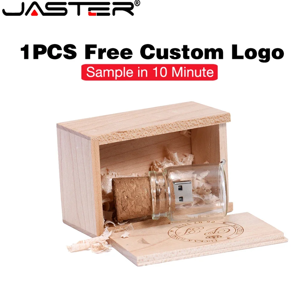 Free Custom Logo USB Flash Drive 128GB Drifting Bottle Pen Drive 64GB Creative Wedding Gift Memory Stick Wooden Box U Disk 32GB