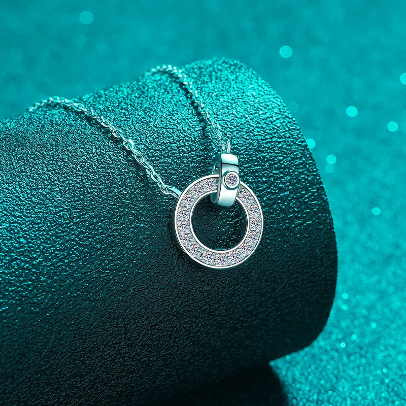 

Classic 0.45ct Real Moissanite Necklace for Women, Loop By Loop Pendant PT950 Platinum Chain Fine Jewelry for Girl Lady Wedding