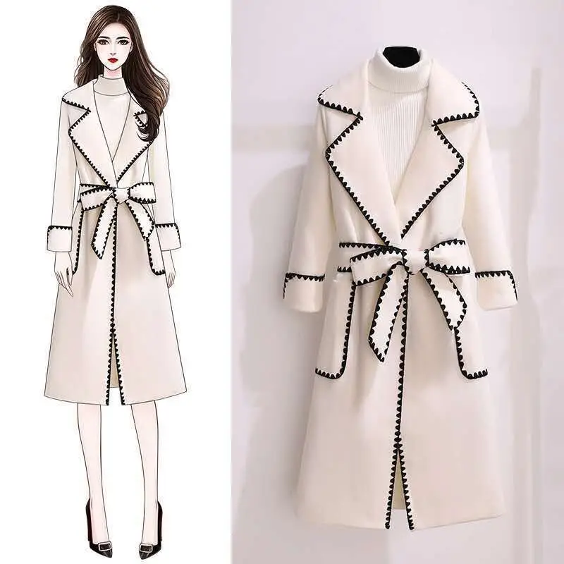 Oversized 4xl Fall Winter Woolen Long Coats Women\'s Lapel Slim Wool Blend Jackets With Belts Korean Elegant Thick Overcoats New