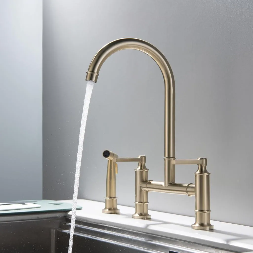 Original brand newsolid brass or copper kitchen &basin bridge faucet with side sprayer unlacqured brass faucet