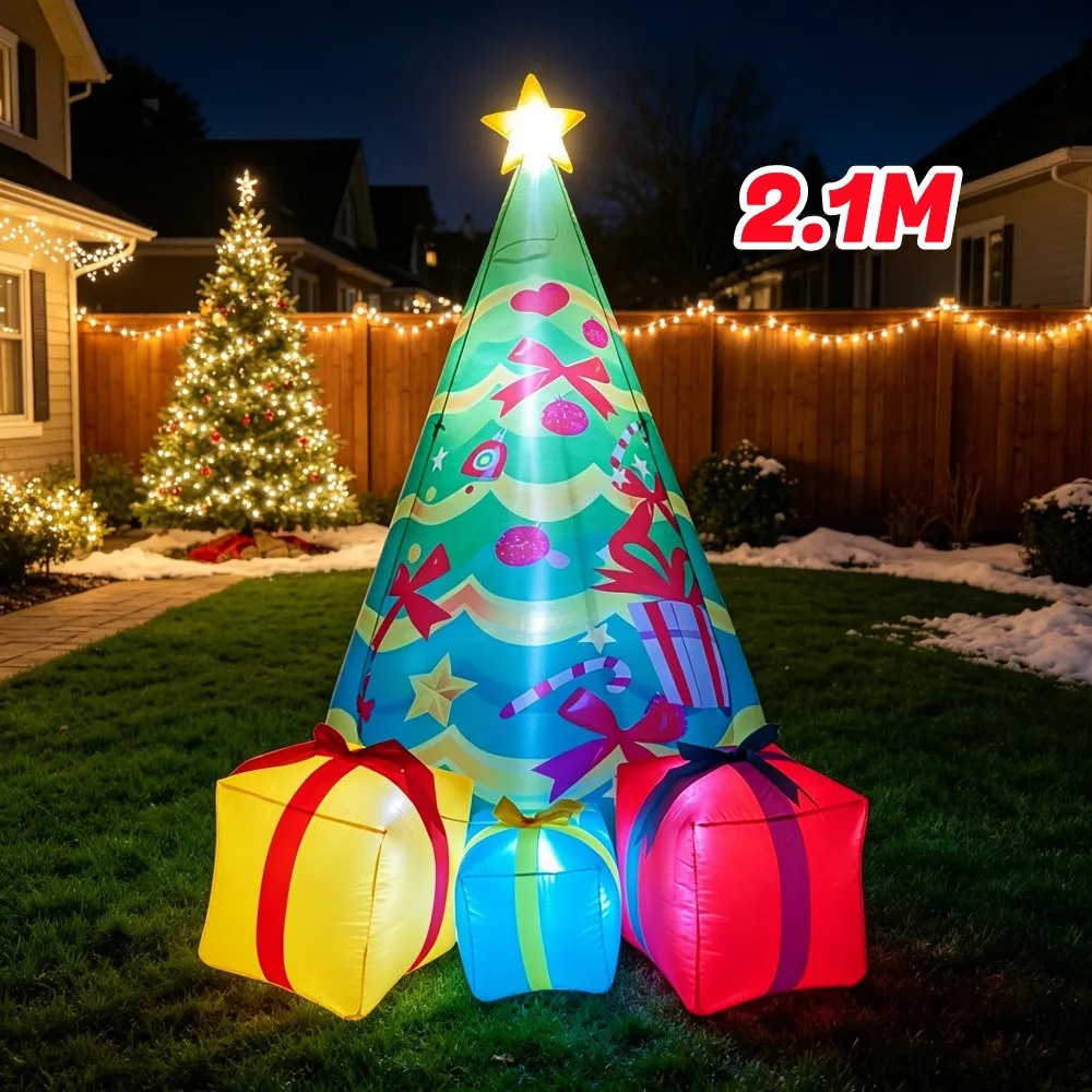 2.1M inflatable Pattern Christmas Gift Boxes Top Stars Built-in LED Lights Emitting Indoor Outdoor Courtyard Garden Decoration