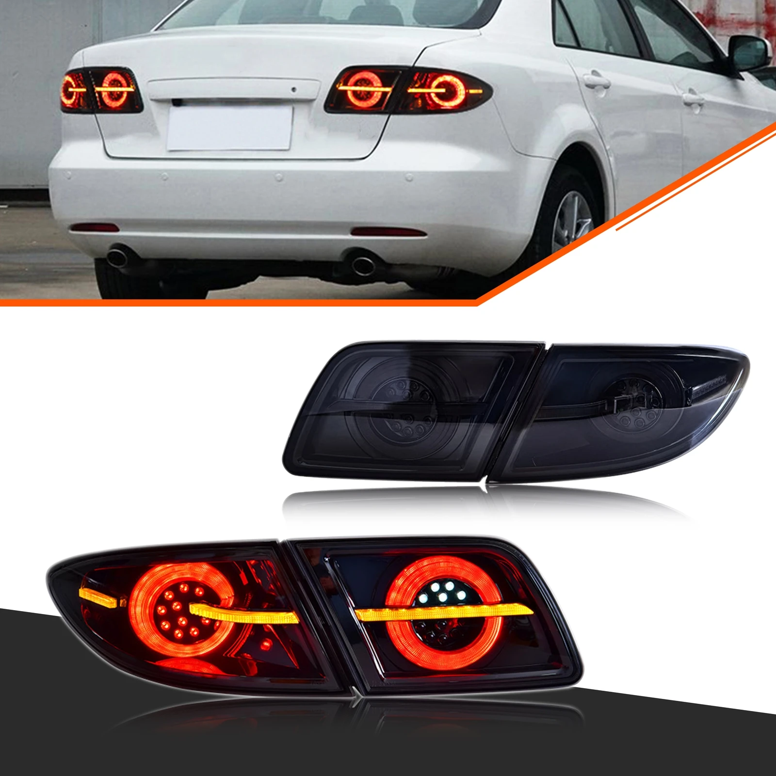 Luci posteriori a LED per Mazda 6 2002-2008 Berlina Berlina Animazione dinamica Lampeggiante sequenziale Nero Gruppo lampade posteriori