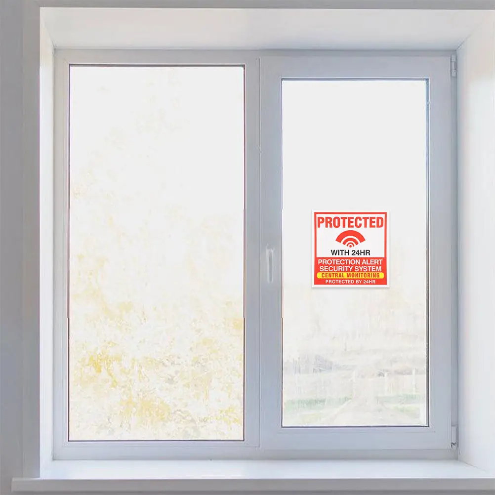 50Sheets Alarm Window Stickers Security Warning Decals Peel Household Commercial Door Window Protection Deterrent Bright