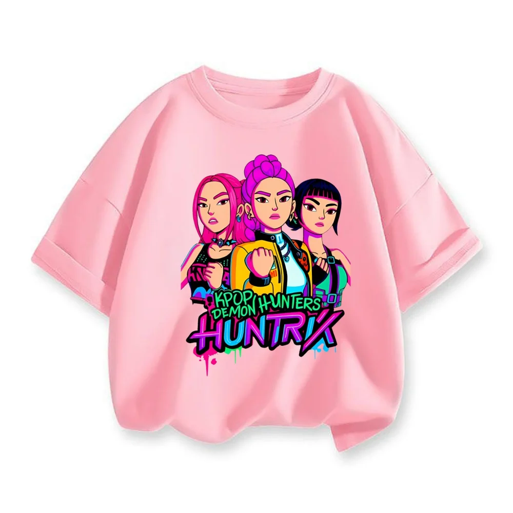 

New 2025 Korean Wave Demon Hunter Cotton Printed Fashion Casual Round Neck Cartoon Girl T-shirt