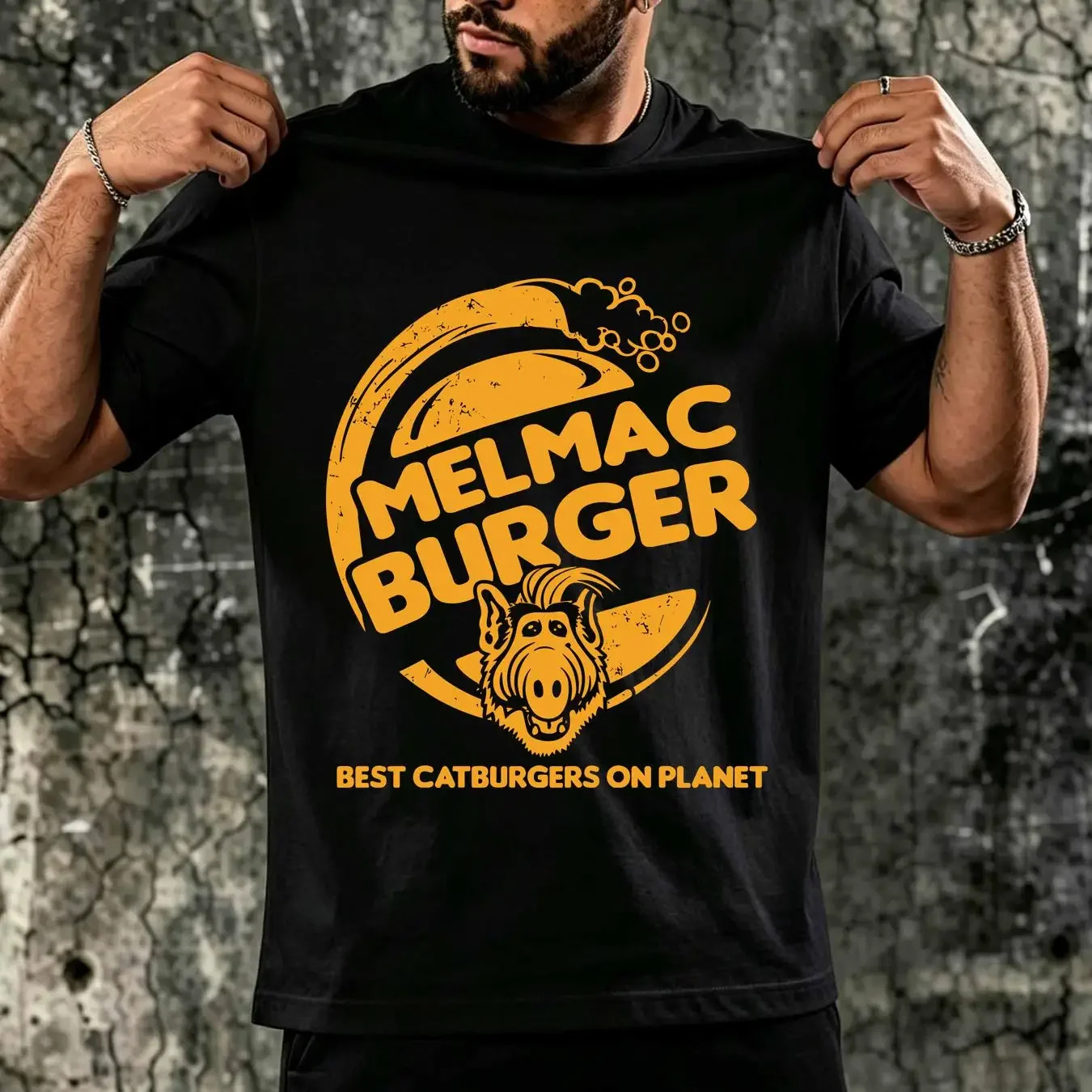 washed T Shirt Melmac Burger Olive Orange Alf Gordon Shumway Fun Cult 80s long or short sleeves vintage Washed Breathable Soft