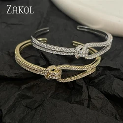 ZAKOL Exquisite AAA Full Zircon Knot Bracelet Bangles for Women Fashion Adjustable Open Bracelet Gift