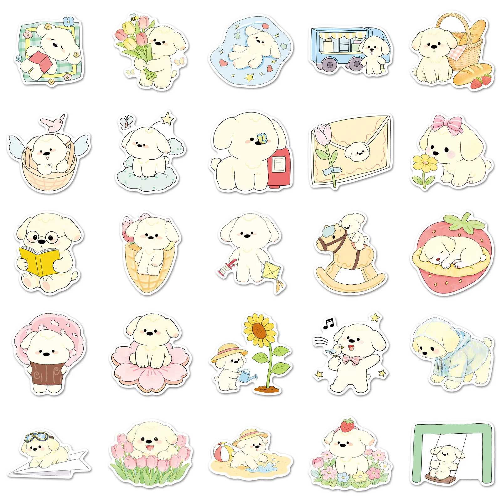 

10/52PCS Kawaii Spring Puppy Sticker Cute Pet Graffiti Personalized Cartoon Decoration Stationery Box Diary Waterproof Decal