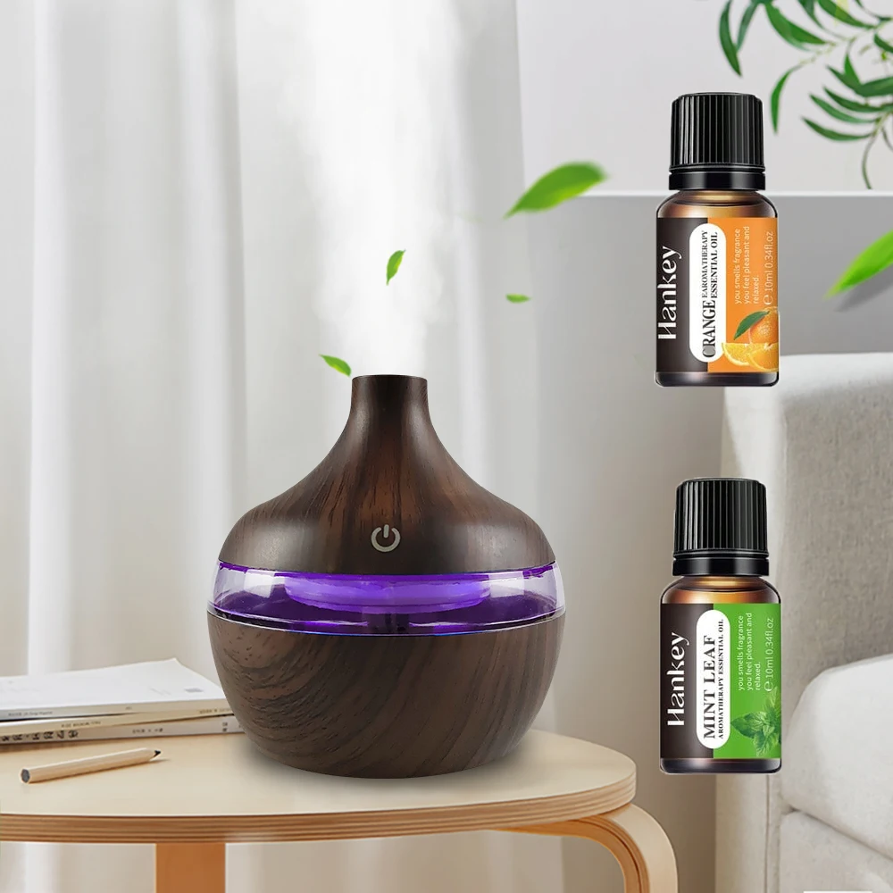 Dry Air Relief! 300ml Wood Grain Humidifier & Aromatherapy Diffuser - USB-Powered Hydration + 2 Calming Essential Oils