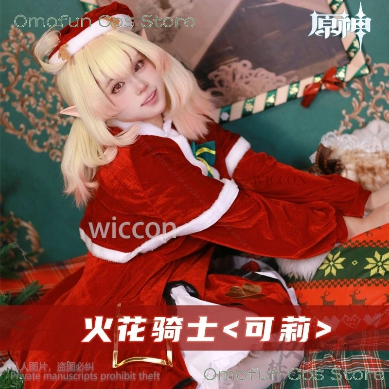 อะนิเมะเกมคริสต์มาส Genshin Impact คอสเพลย์ Klee Santa Claus สีแดงชุดชุด Lolita วิกผมสําหรับเด็กผู้ใหญ่ฮาโลวีนที่กําหนดเอง