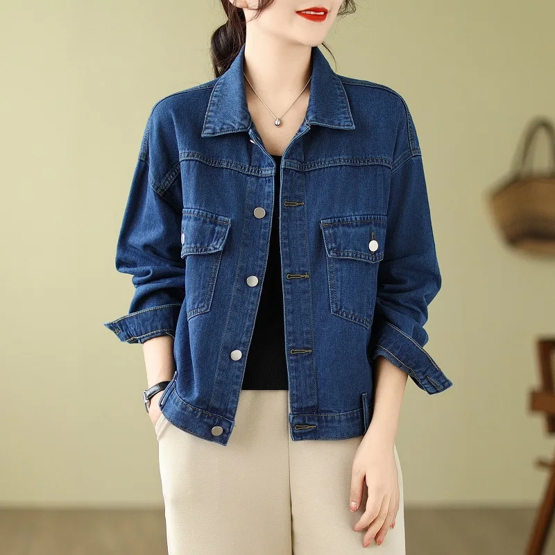 YQZ-88119-1#Real Shot Spot Denim Jacket Women's Korean Workwear Design Sense Jacket Student Denim Jacket Wholesale Blue Black