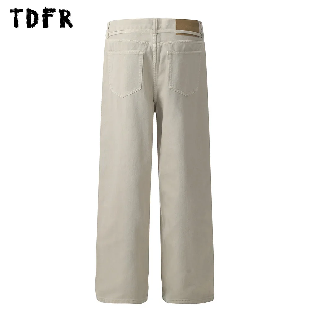 Solid Color Cargo Pants Mens with Belt Retro Streetwear Straight Loose Wide Leg Casual Trousers Men