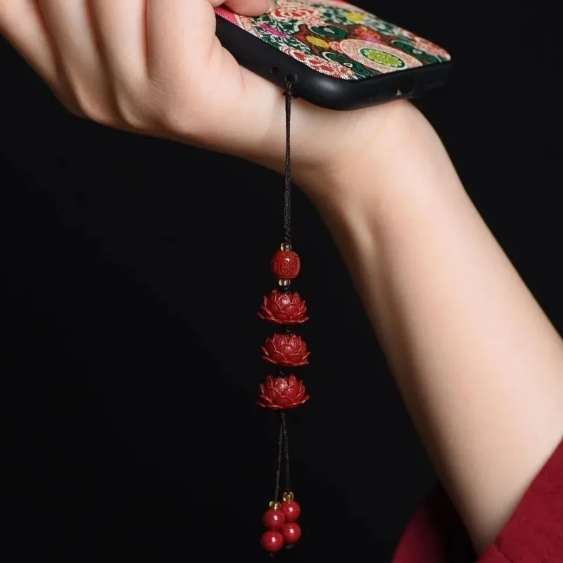 Custom Cinnabar Lotus Pendant Keychain, Fashion Gift