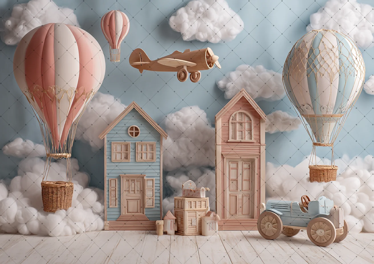 Bear Adventure Pilot Photography Background Baby Shower Birthday Party Hot Air Balloons Plane Travel Kids Photo Backdrops