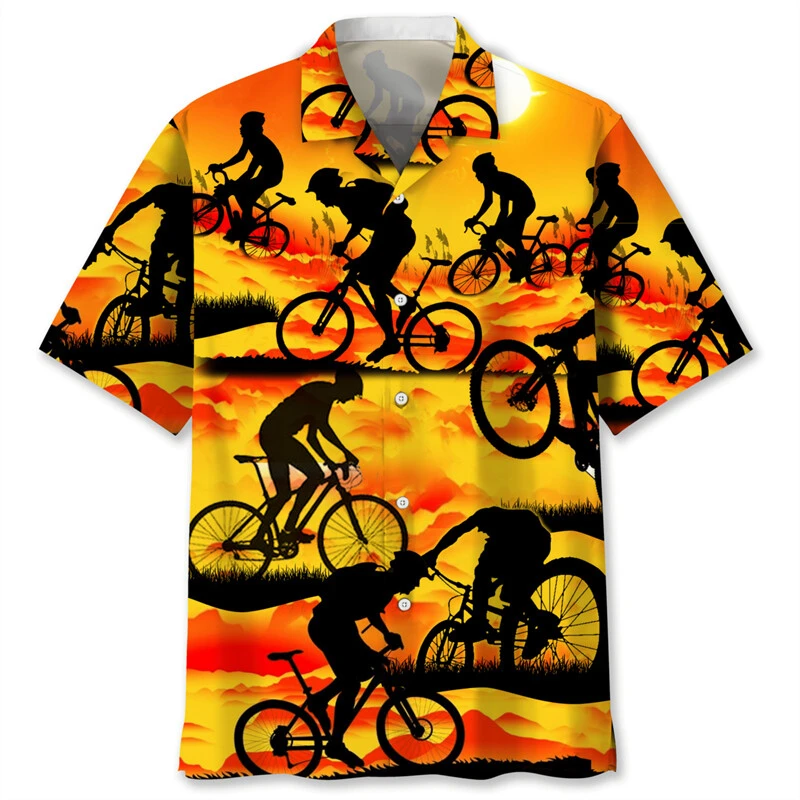 

3D Printed Bicycle Retro Shirt Men Fashion Clothes Mens Short Sleeve Button Shirts Funny Hawaiian Vacation Beach Blouse Tops