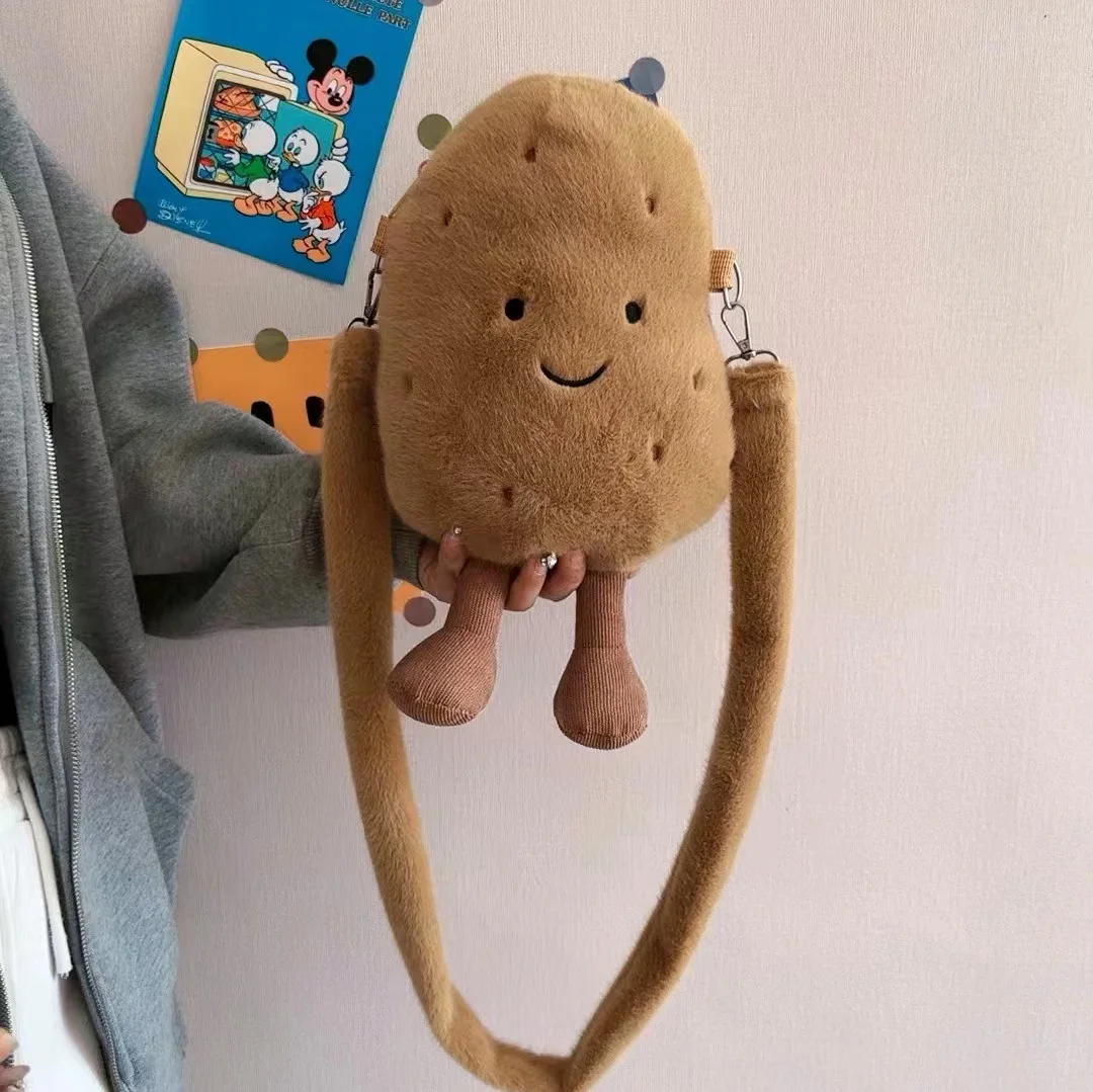 Women funny Cute potato shoulder bag ins cartoon crossbody bag girl students plush mobile phone bag