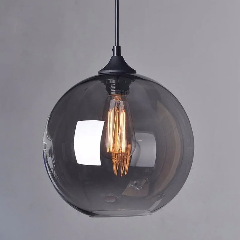 

Suspension mode Hanging lamp glass ball hanging lights lamp shades Translucent gray blackish glass lampshades with light bulb