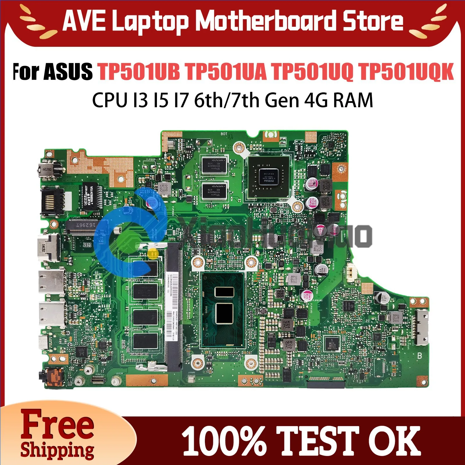 TP501U Notebook Mainboard For ASUS Vivobook TP501UB TP501UA TP501UQ TP501UQK Laptop Motherboard CPU I3 I5 I7 Gen 4G RAM GT940M