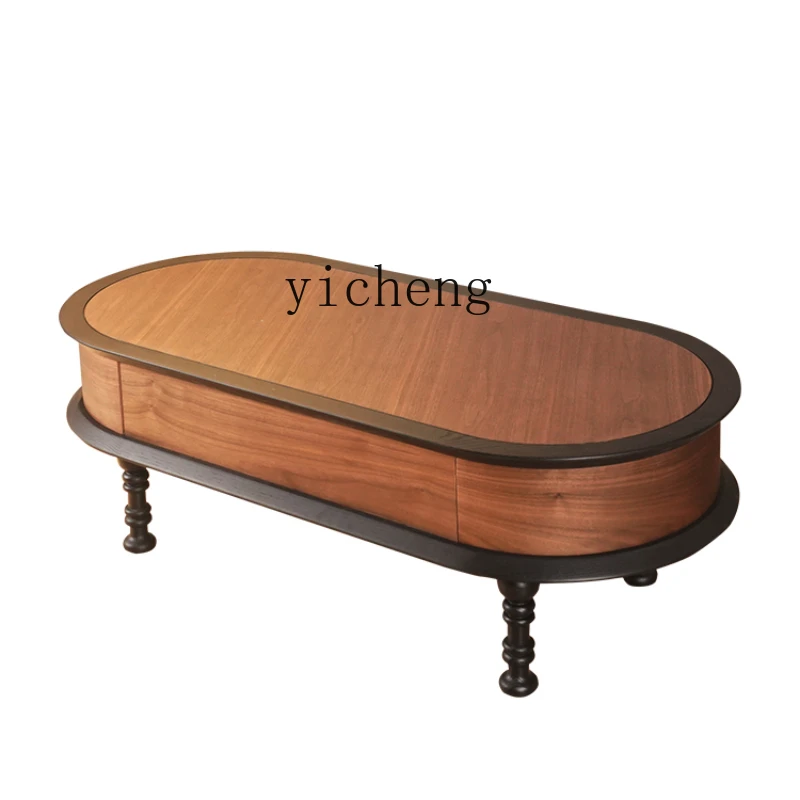 

ZK medieval all-solid wood coffee table retro high-end living room coffee table solid wood oval coffee table