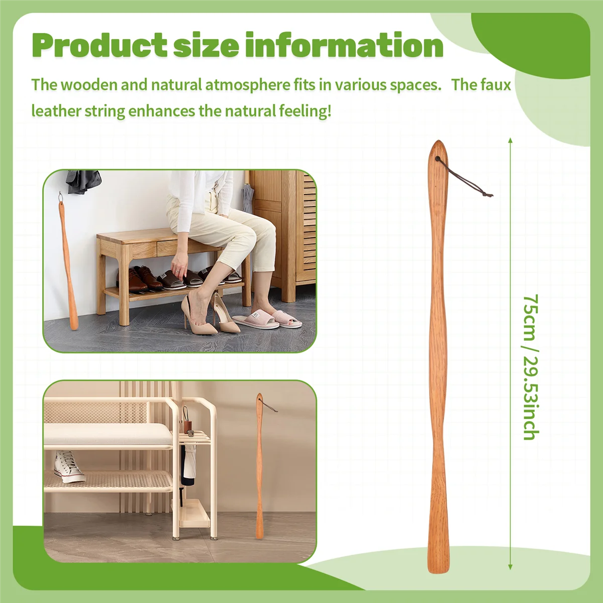 A44TLong Рожок для обуви, который не изгиб на талии Деревянный рожок для обуви Bella Long 75 см, модное деревянное зерно