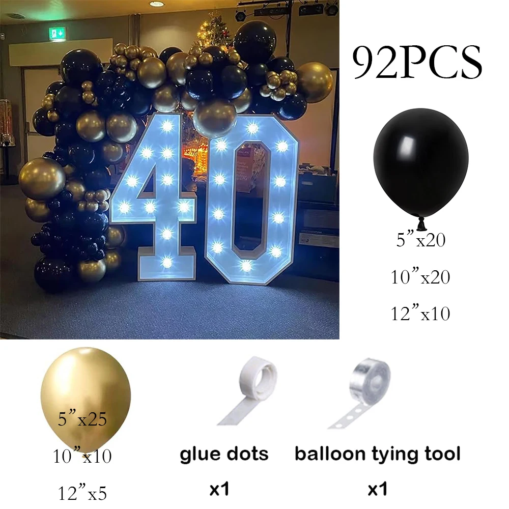 Birthday Party Balloons Garland Arch Black Gold Latex Balloon Kit 40th Birthday Decor Globos Graduation New Year 2024 Decoration
