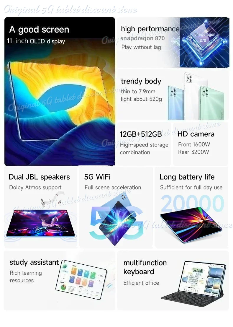 2024 New Original Tablet IPad Air Pro 16GB 1TB Tablet 10-Core Android 14 Pad Tablet PC Dual SIM 5G Calling Wifi Tablette Android