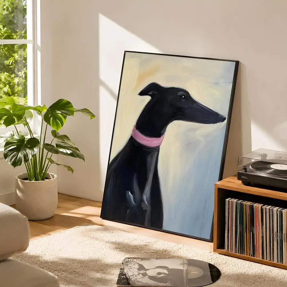 Playful Folk Leopard Brindle Greyhound Scandi Style Mid-Century Modern Poster Matte Wall Art Removable Home Room Decoration