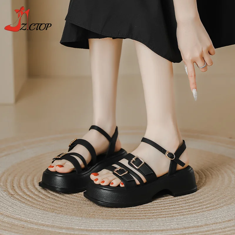 

Women's Platform Sandals Summer 2024 New Thick Bottom Buckle Strap Comfort Soft Soles Height Increase Casual Roman Beach Shoes