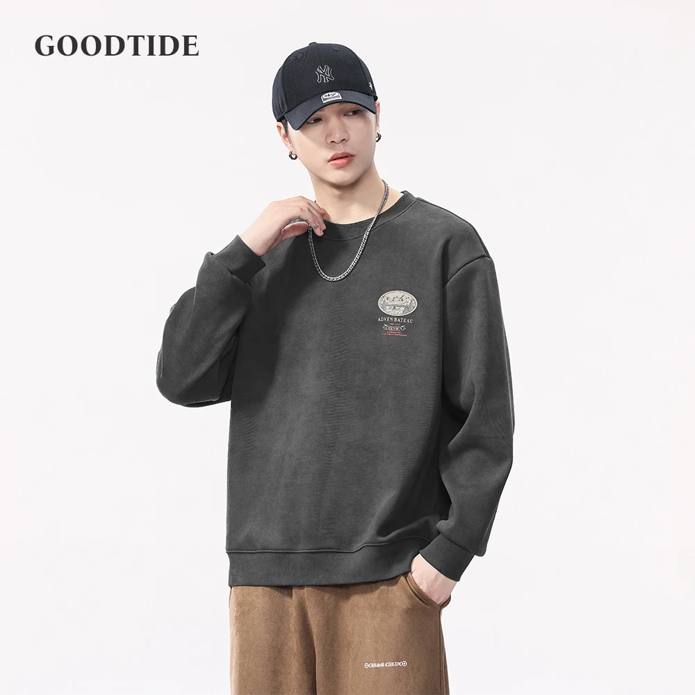 موضة الرجال البلوزات المطبوعة 2025 الخريف والشتاء جديد فضفاض الجولة الرقبة الرياضة في الهواء الطلق الرجعية طويلة الأكمام البلوز