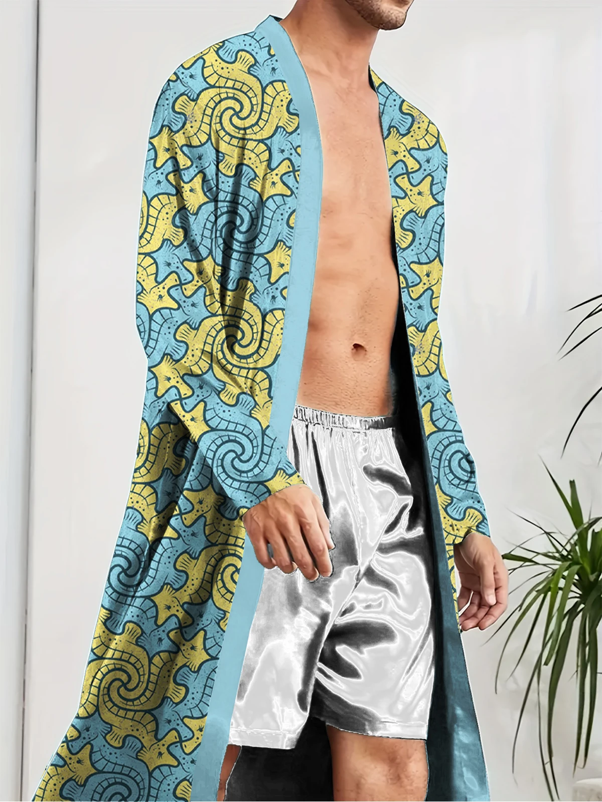 

Men Robe 2025 Autumn Men Home Nightgown 3D Printed with Seahorse Pattern Long Sleepwear Thin Skin Friendly Quick Drying Bathrobe