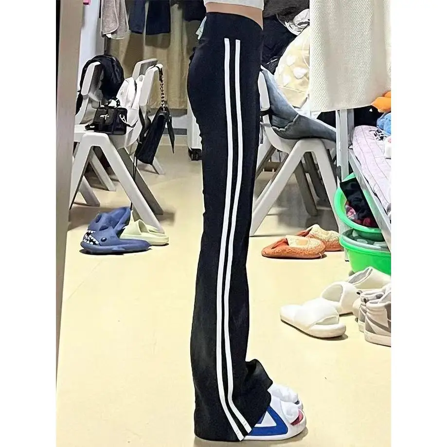 Pantalon de Yoga amincissant pour femmes, décontracté, taille haute, Long, Design printemps été, motif à rayures, drapé, longueur au sol