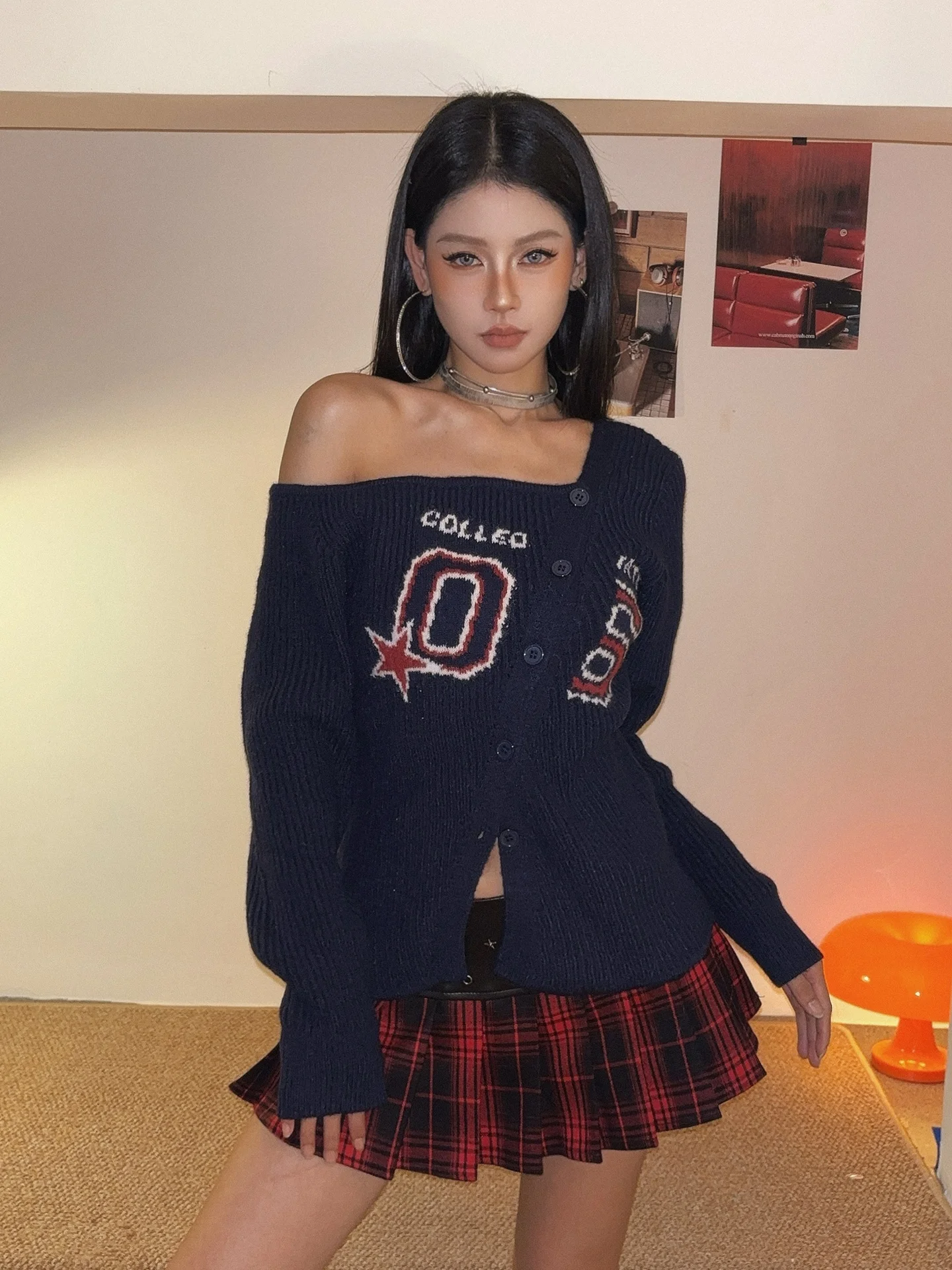 

American Sle Spicy Girl off oulder Knitted Sweater Women's Faion Slim Fit Streetwear Print Long Sve Warmth Emitting Top