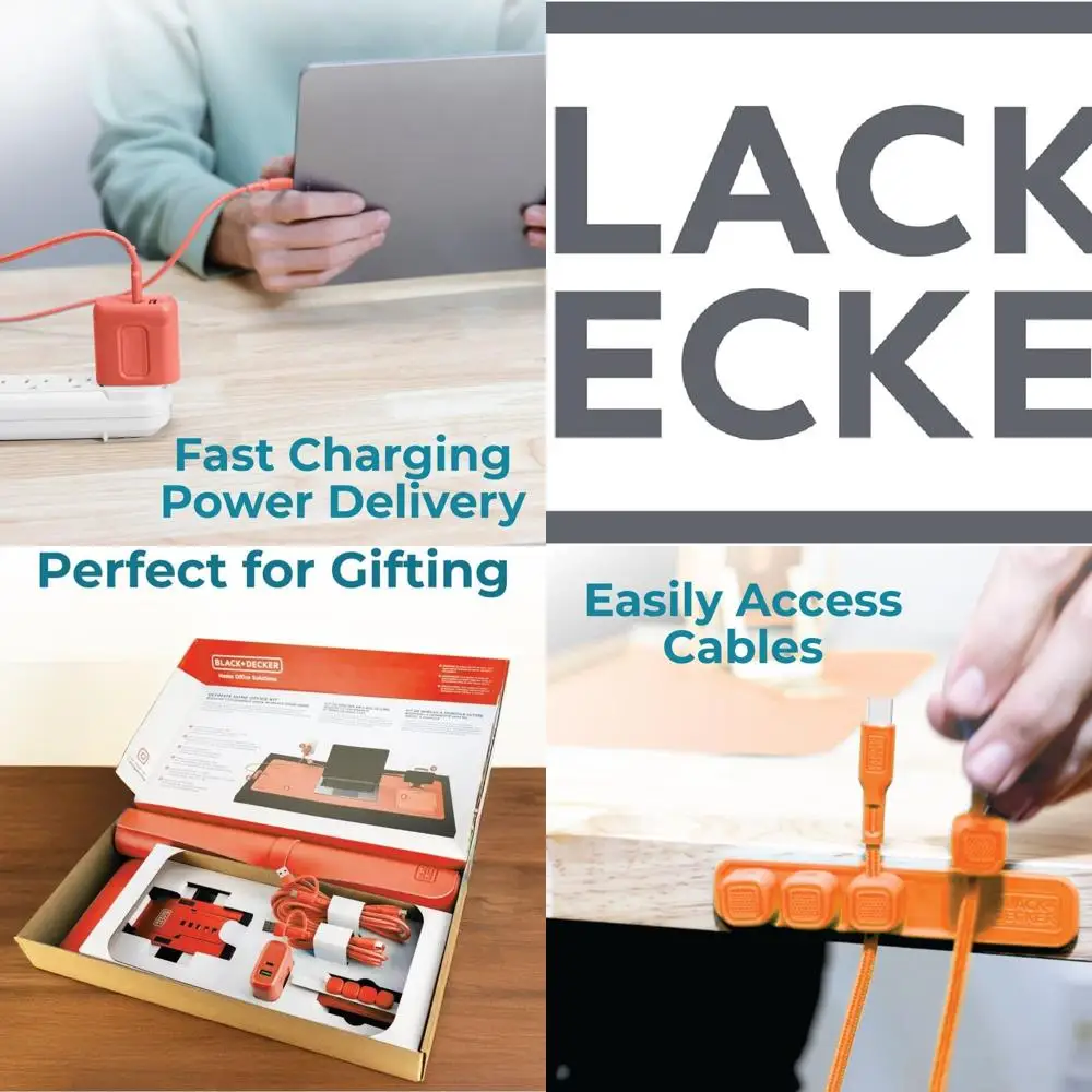 

Комплект для домашнего офиса BLACK+DECKER, набор из 7 предметов, настольный коврик, 2-портовое зарядное устройство PD, эргономичный коврик для мыши, подставка для телефона, комбинированные кабели, кабель Orga